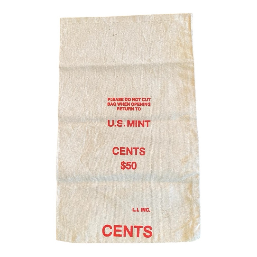 Vintage U.S. Mint Canvas Coin Bag $50 Cents Pennies Money Sack